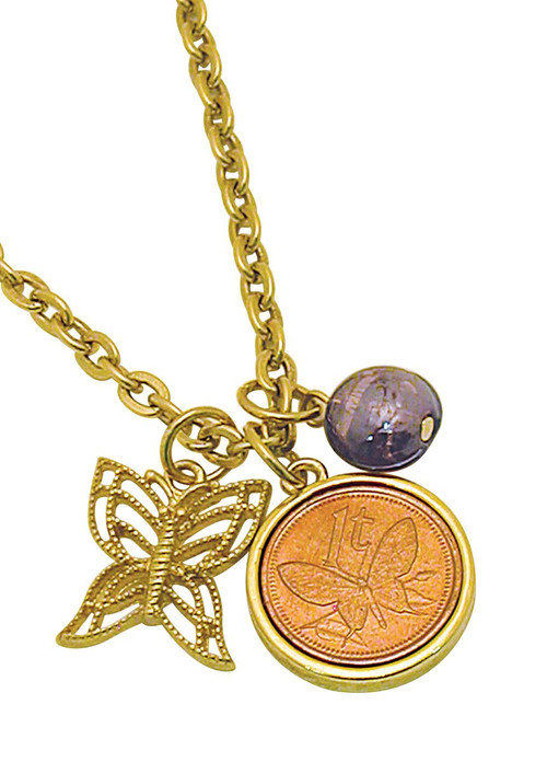 Collector's Goldtone Butterfly Coin and Charm Pendant  - Actual Authentic Collectable - Photo Museum Store Company