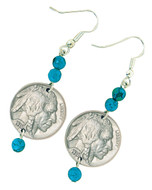 Collector's Buffalo Nickel Turquoise Coin Earrings Coin Jewelry - Actual Authentic Collectable - Photo Museum Store Comp