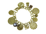 Collector's Gold-Layered Foreign Coins Charm Bracelet Coin Jewelry - Actual Authentic Collectable - Photo Museum Store C