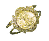 Collector's Gold-Layered Silver Walking Liberty Half Dollar Goldtone Coin Cuff Bracelet with Crystals Coin Jewelry - Act
