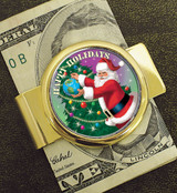 Collector's Goldtone Moneyclip with Colorized JFK Half Dollar Santa Coin - Actual Authentic Collectable - Photo Museum S
