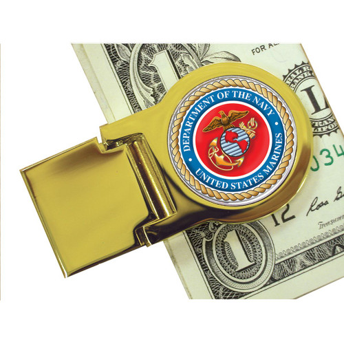 Collector's Goldtone Moneyclip with Colorized Marines Washington Quarter - Actual Authentic Collectable - Photo Museum S