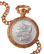 Collector's 1921 Morgan Silver Dollar Goldtone Coin Pocket Watch Coin Jewelry - Actual Authentic Collectable - Photo Mus