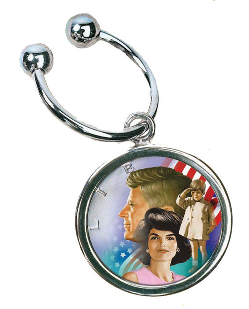 Collector's Colorized JFK Family Half Dollar Keychain - Actual Authentic Collectable - Photo Museum Store Company