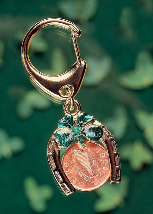 Collector's Horseshoe Lotto Scratcher Coin Keychain with Irish Penny and Emerald Coin Jewelry - Actual Authentic Collect