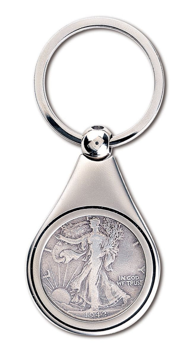 Silver Walking Liberty Half Dollar Key Ring - Actual Authentic