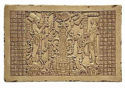 Tablet of the Foliated Tree of Life - Temple of the Foliated Cross, Palenque, Mexico 698 A.D. - Photo Museum Store Compa