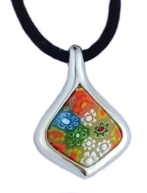 Medieval Venetian Drop Necklace - Murano Glass Pend W/Silk Cord 18" - Photo Museum Store Company