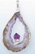 Geodide Slice Necklace with Amethyst on Silver Chain - Photo Museum Store Company