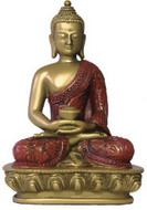Nepali Buddha in Meditation Pose Statue, Gold and Red - Photo Museum Store Company