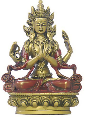 Chenrezi Bodhisattva Statue, Gold and Red - Photo Museum Store Company