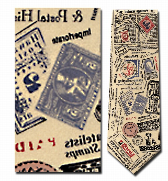 Stamp Collecting Theme Necktie : Museum Shop Tie & History Gift