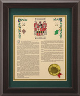 Personalized Coat of Arms with Family History - 11x14 Walnut Frame - Heraldry - Museum Store Company Photo
