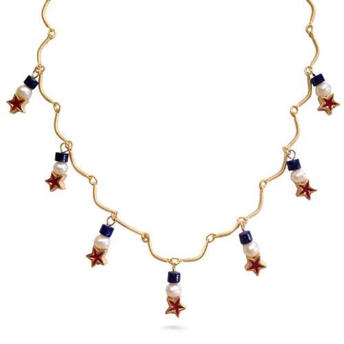 Red Star & Pearl Drop Necklace with lapis - Museum Shop Collection - Museum Company Photo