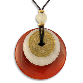 Carnelian Bi Disc with Ancient I-Ching Coin - Museum Shop Collection - Museum Company Photo