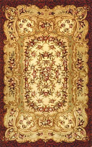 Savonnerie - Gold / Burgundy Rug : Persian Tufted Collection - Photo Museum Store Company