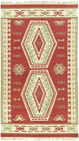 Double Diamonds - Rust / Taupe Rug : Wool Flat Weave Collection - Photo Museum Store Company