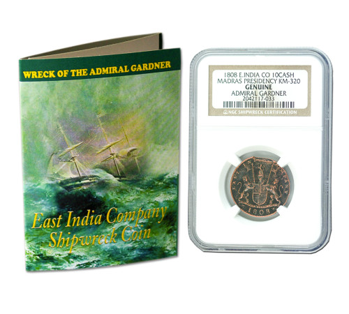 Genuine Admiral Gardner Shipwreck Treasure Coin NGC Certified Slab Clear Box (Medium grade) : Authentic Artifact - Museum Company Photo