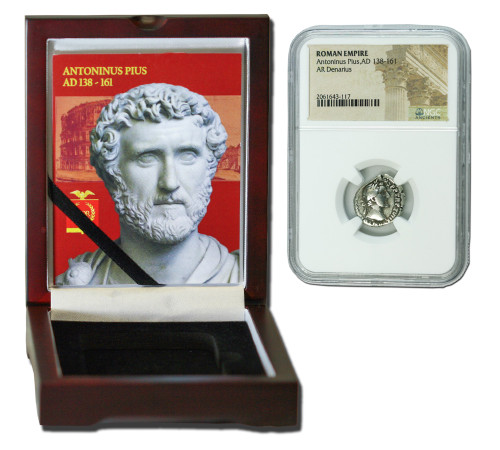 Genuine Antoninus Pius Roman Silver Denarius NGC Certified Slab Box (Medium grade) : Authentic Artifact - Museum Company Photo