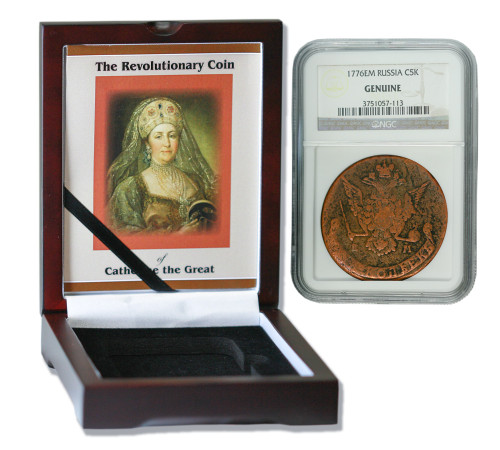 Genuine Catherine the Great 1776: Russian 5 Kopek in NGC-Certified Slab Box (Medium grade) : Authentic Artifact - Museum Company Photo