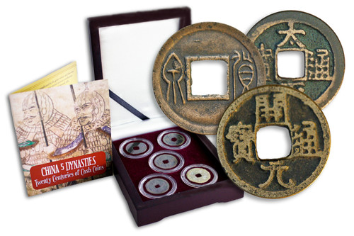 Genuine China 5 Dynasties Box: Twenty Centuries of Cash Coins  : Authentic Artifact - Museum Company Photo