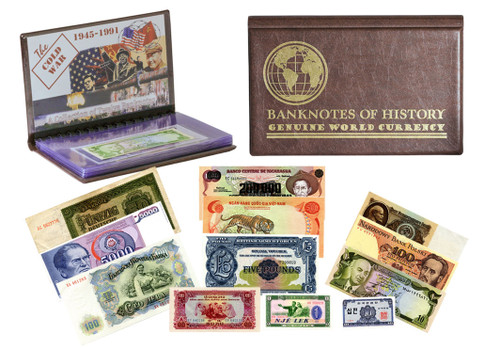 Genuine Cold War 12 Banknote Collection Folio  : Authentic Artifact - Museum Company Photo
