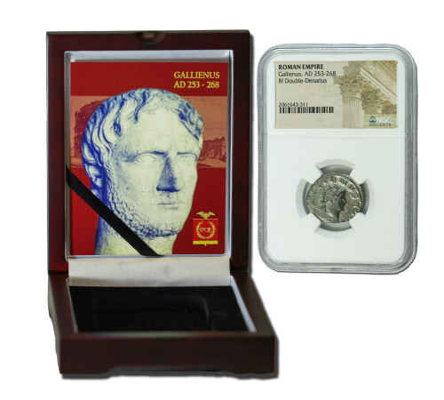 Genuine Gallienus Roman Silver Antoninianus NGC Certified Slab Box (Low grade) : Authentic Artifact - Museum Company Photo