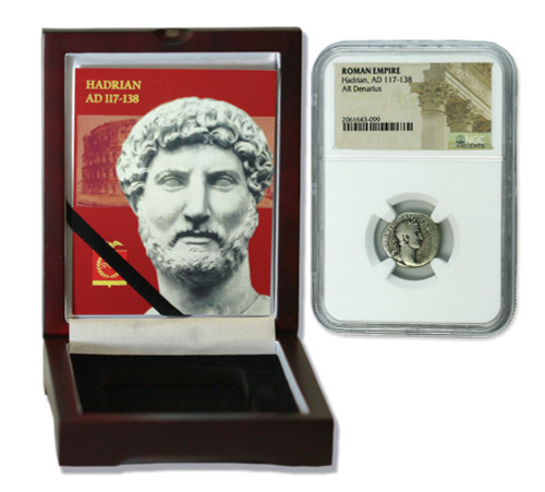 Genuine Hadrian Roman Silver Denarius NGC Certified Slab Box (Low grade) : Authentic Artifact - Museum Company Photo