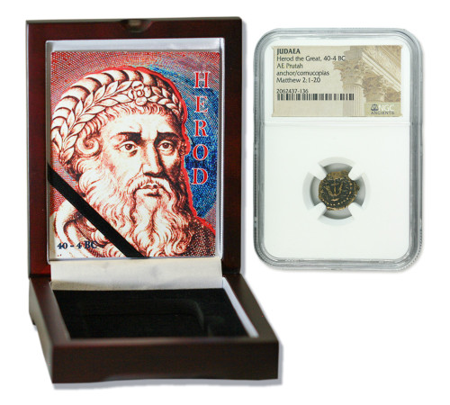 Genuine Herod 1st Judaea Bronze Prutah NGC Certified Slab Box (High grade) : Authentic Artifact - Museum Company Photo