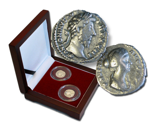 Genuine Marcus Aurelius Box: The Philosopher Emperor, 2 Silver Coins  : Authentic Artifact - Museum Company Photo