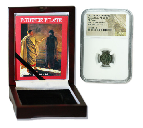 Genuine Pontius Pilate Judaea Bronze Prutah NGC Certified Slab Box (High grade) : Authentic Artifact - Museum Company Photo