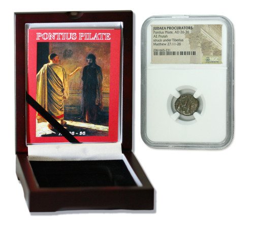 Genuine Pontius Pilate Judaea Bronze Prutah NGC Certified Slab Box (Medium grade) : Authentic Artifact - Museum Company Photo