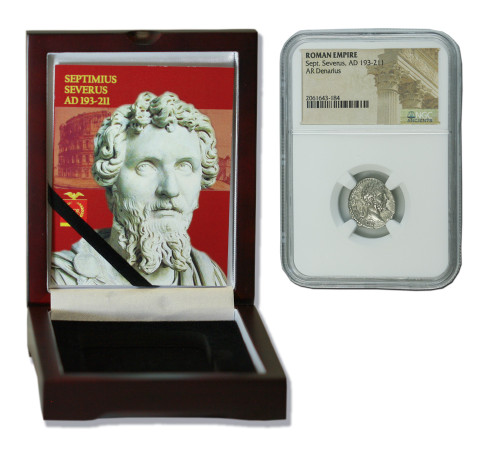 Genuine Septimius Severus Roman Silver Denarius NGC Certified Slab Box (High grade) : Authentic Artifact - Museum Company Photo