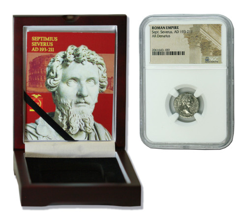 Genuine Septimius Severus Roman Silver Denarius NGC Certified Slab Box (Low grade) : Authentic Artifact - Museum Company Photo