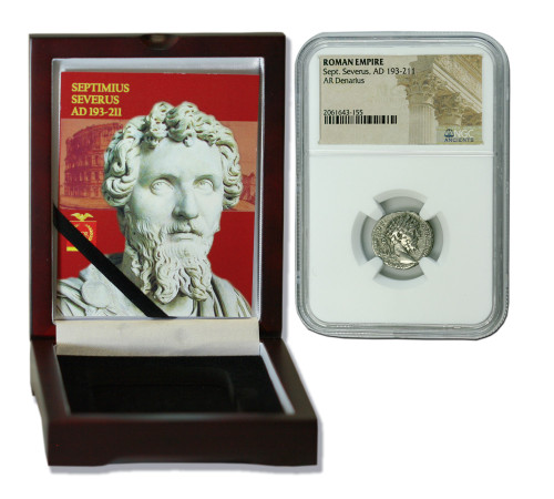 Genuine Septimius Severus Roman Silver Denarius NGC Certified Slab Box (Medium grade) : Authentic Artifact - Museum Company Photo