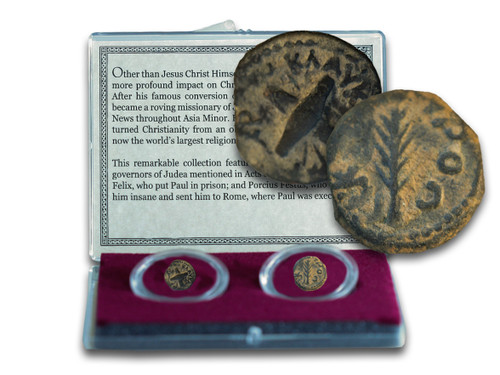 Genuine Trials of Saint Paul: Two Bronze Prutahs of Judaea Clear Box  : Authentic Artifact - Museum Company Photo