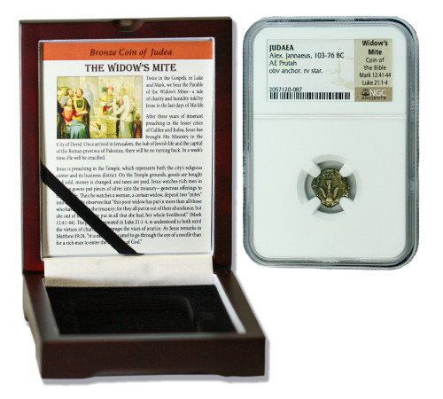 Genuine Widow's Mite Judaea Bronze Prutah NGC Certified Slab Box (High Grade) : Authentic Artifact - Museum Company Photo
