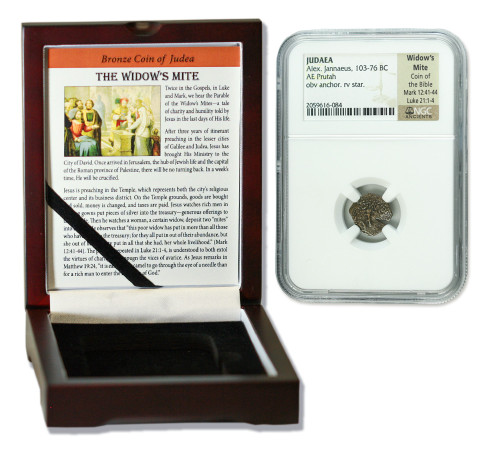 Genuine Widow's Mite Judaea Bronze Prutah NGC Certified Slab Box (Medium Grade) : Authentic Artifact - Museum Company Photo