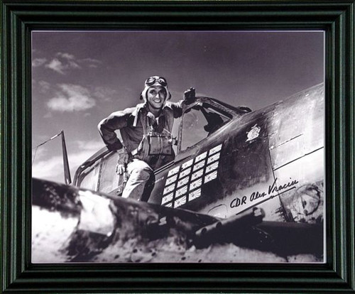 WWII - American Fighter Ace Commander Alex Vraciu Autographed Photo Framed - Photo Museum Store Company