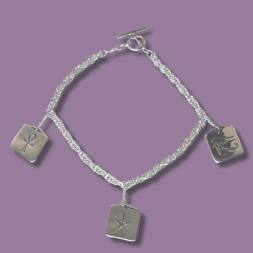 Egyptian Amulets Sterling Silver Bracelet - Inspirational Jewelry Photo