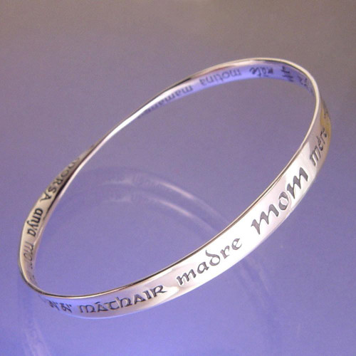 Mom In Thirty Two Languages Sterling Silver Bracelet - Inspirational Jewelry Photo