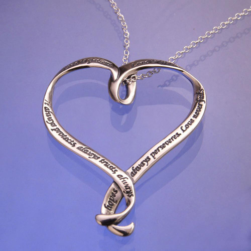 Love Is Patient Heart Sterling Silver Necklace - Inspirational Jewelry Photo