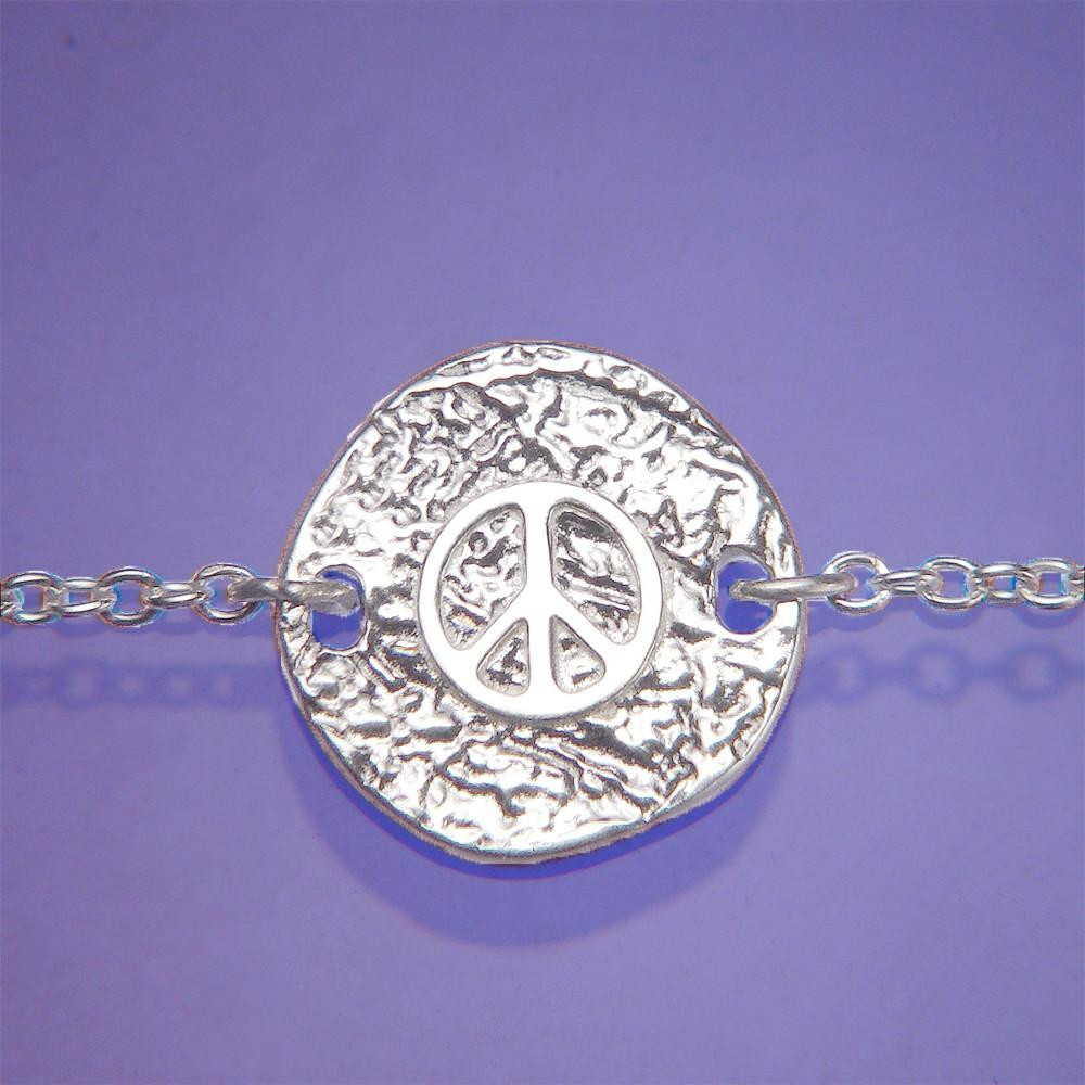 Peace Symbol Sterling Silver Bracelet - Inspirational Jewelry