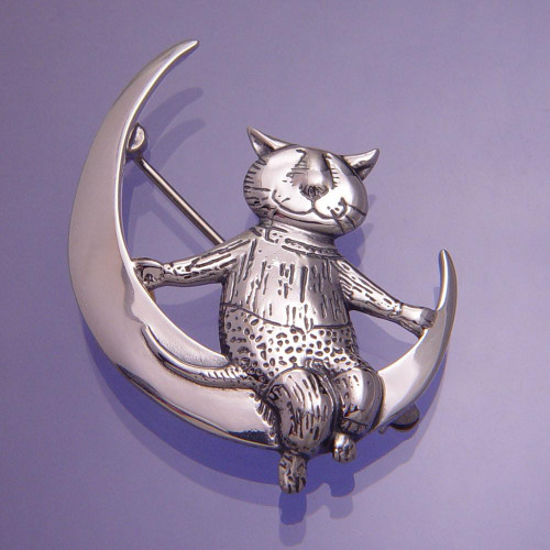 Moon Cat Sterling Silver Pin - Inspirational Jewelry Photo