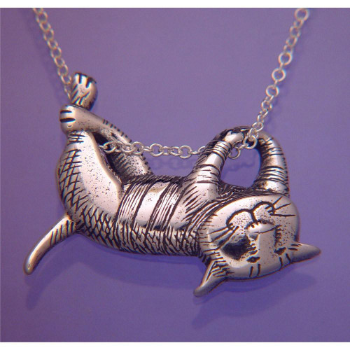 Dangling Cat Sterling Silver Necklace - Inspirational Jewelry Photo