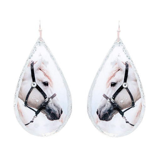 White Horse Teardrop Earrings- Silver - Museum Jewelry - Museum Company Photo