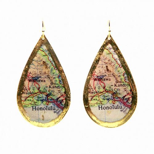 Honolulu Map Teardrop Earrings - Museum Jewelry - Museum Company Photo