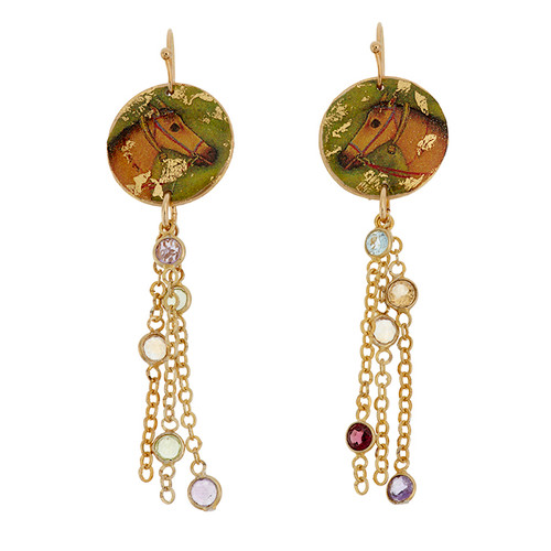 Raj Horse Disc Earrings w/ Semi-Precious Chain - Museum Jewelry - Museum Company Photo