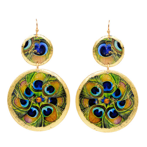 Feathered Peacock Double Disc Earrings - Museum Jewelry - Museum Company Photo