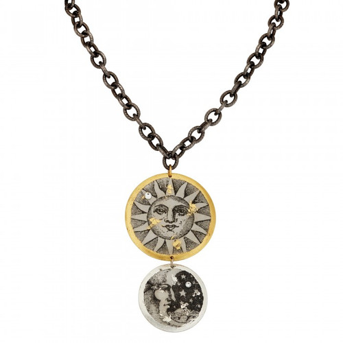 Sun & Moon Double Disc Necklace w/Gun Metal Chain - Museum Jewelry - Museum Company Photo